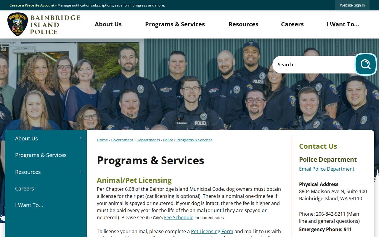 Kitsap County Bainbridge Island Police records request page for arrest records