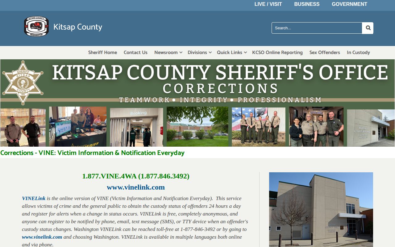 Kitsap County booking custody status VINE alert page