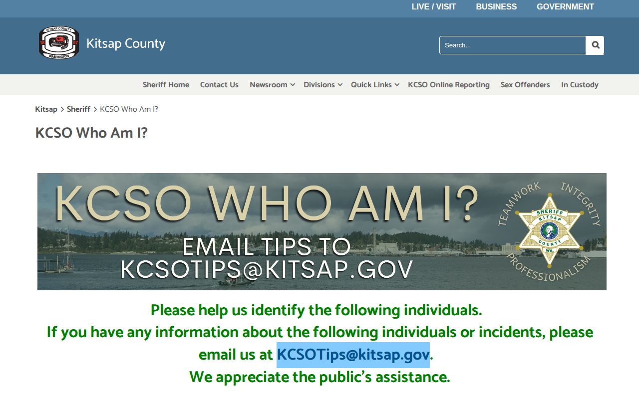 Kitsap County Sheriff identification assistance record notice