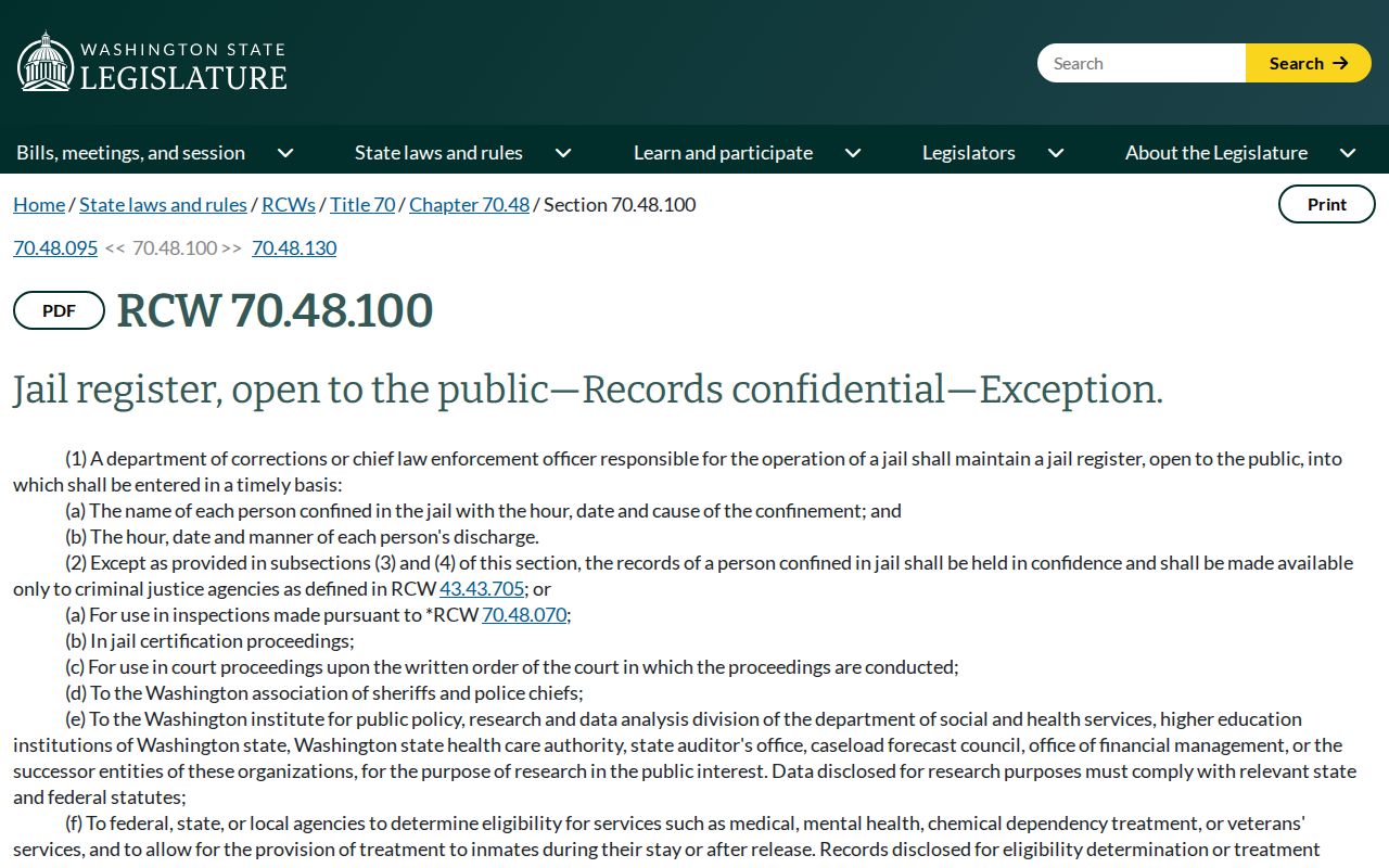 Kitsap County booking record Washington jail register law